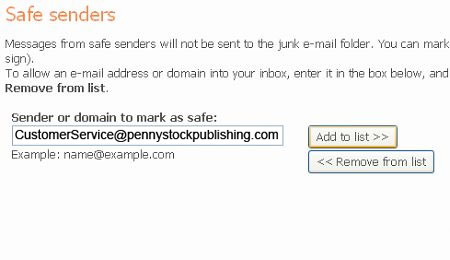 Marking Investment U as a Safe Domain within Hotmail