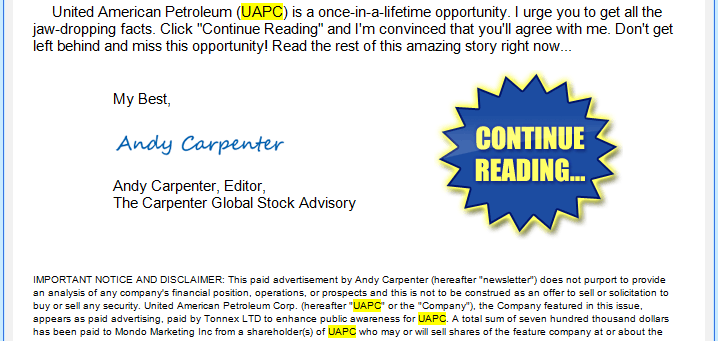 UAPC Disclaimer
